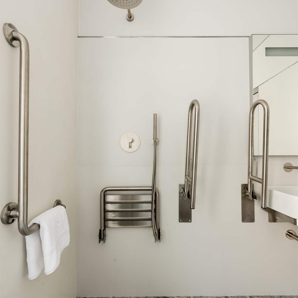 Accessible bathroom features with shower seat