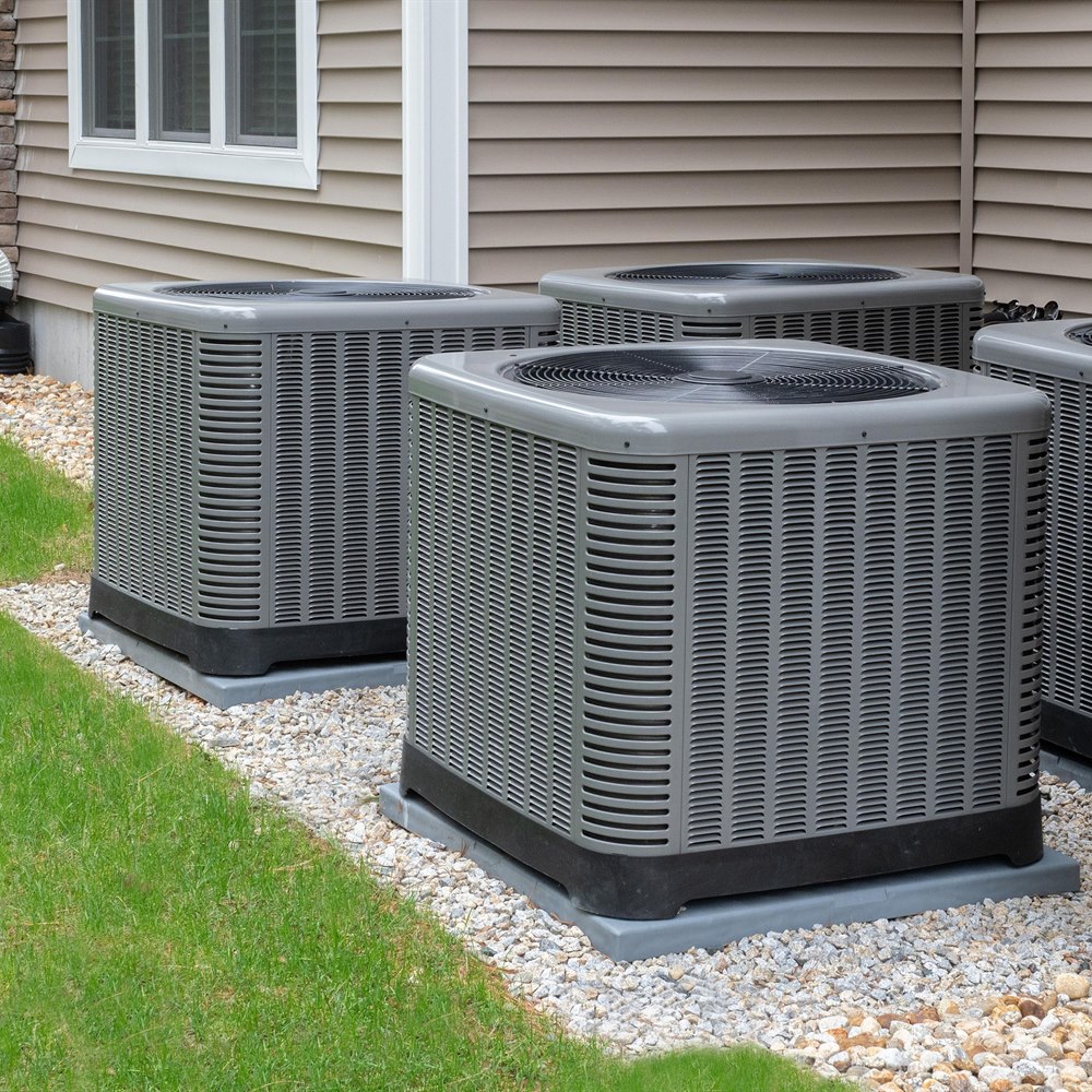 Air conditioning units in suburban yard