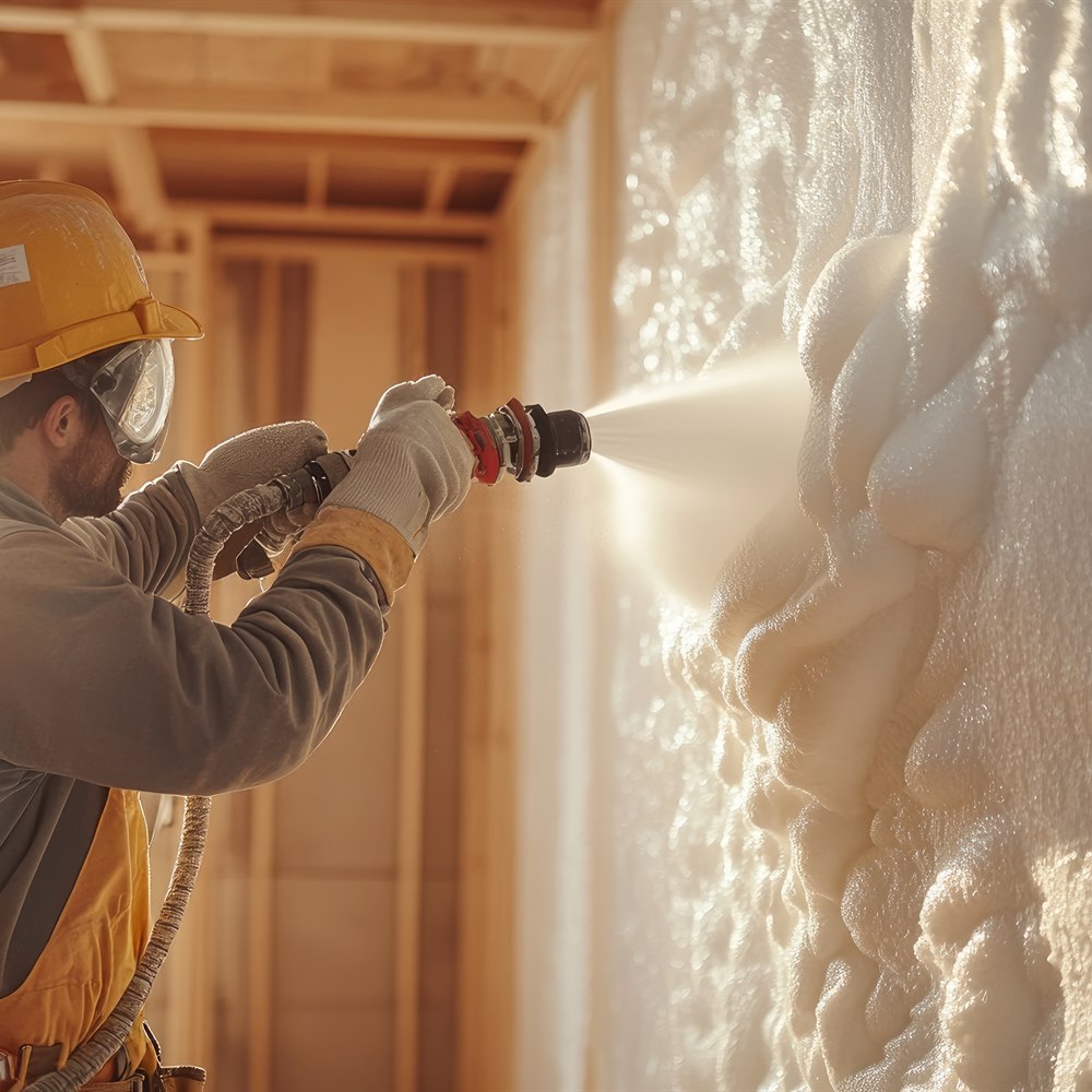 Applying spray foam to a wall