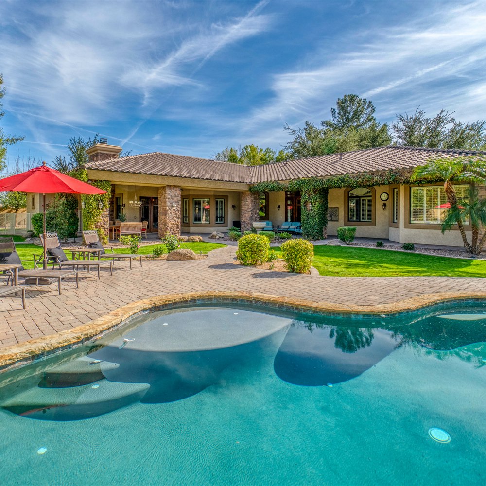 Backyard swimming pool and patio