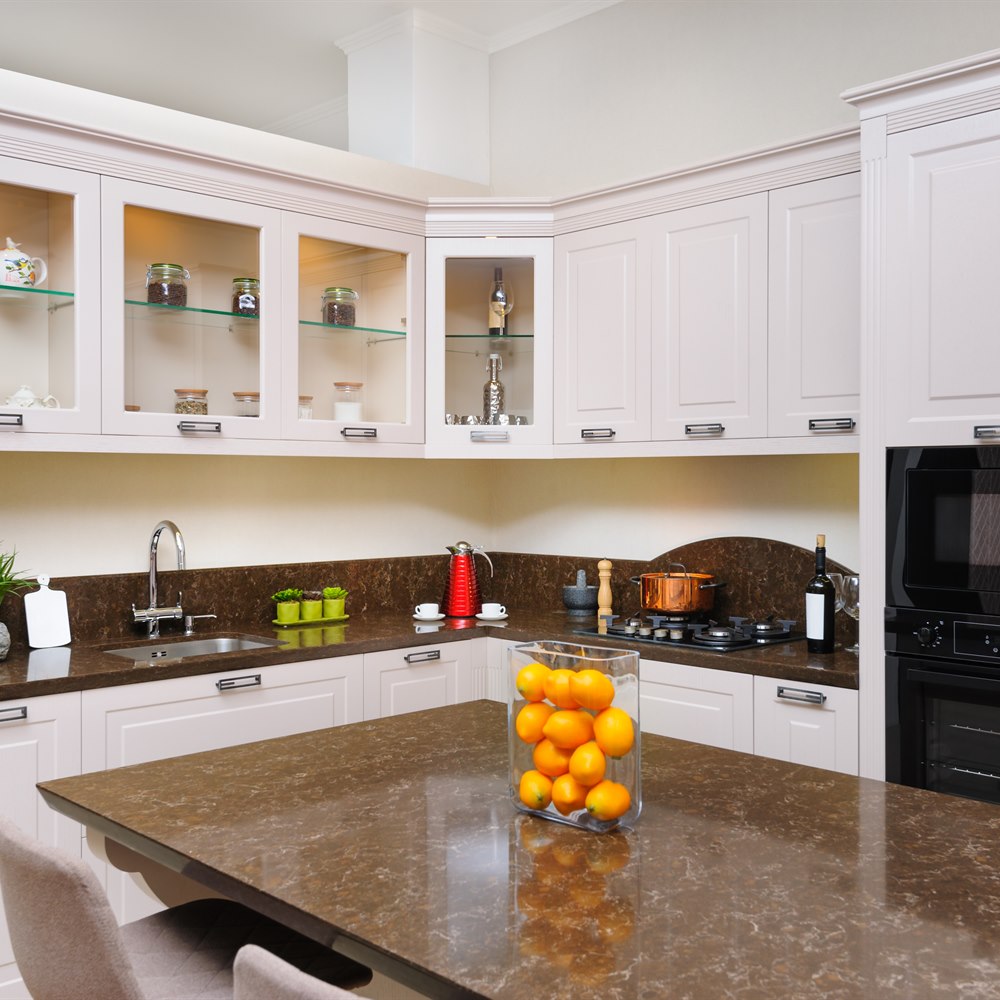 Bright kitchen interior with fruit and modern design