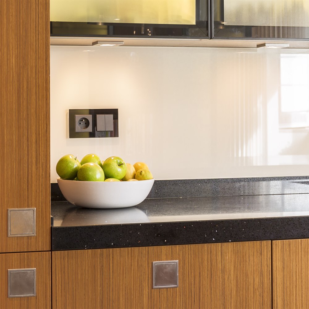 Bright kitchen with modern design and fruit bowl