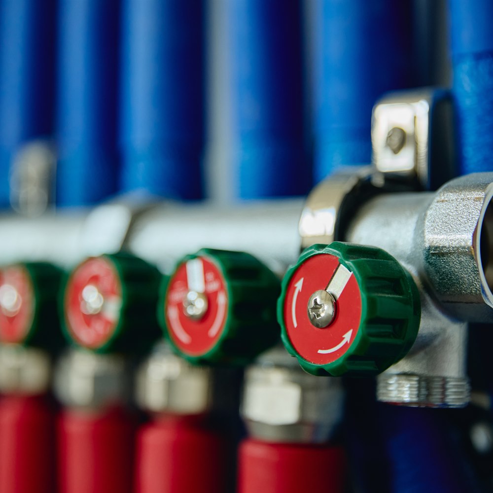 Close up of industrial pipe manifold