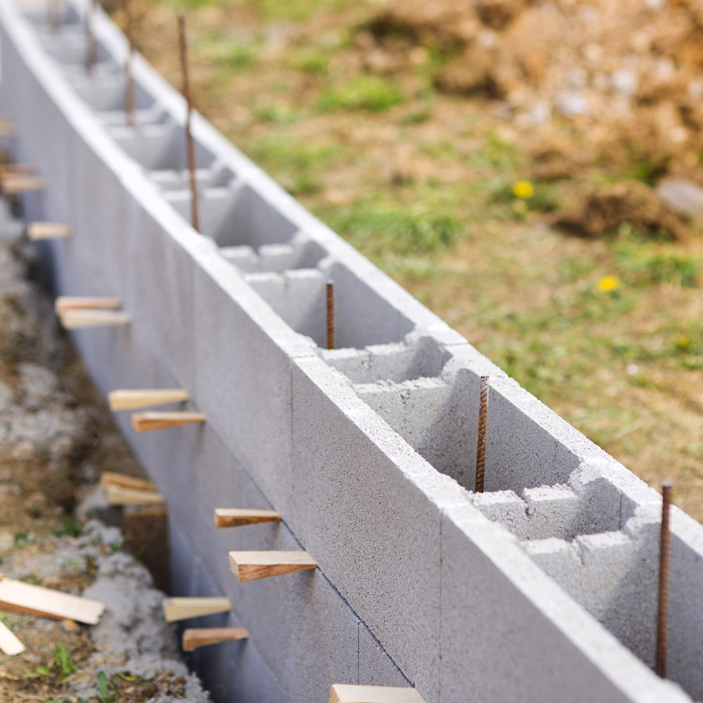 Concrete blocks and rebar at a construction site