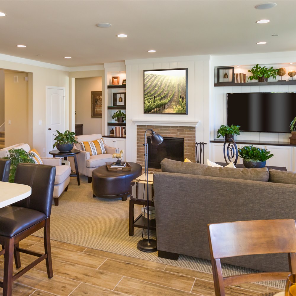 Cozy living room interior design with fireplace