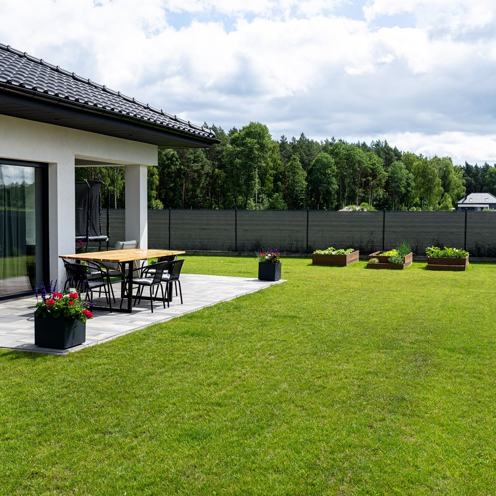 Exterior view of modern house and garden