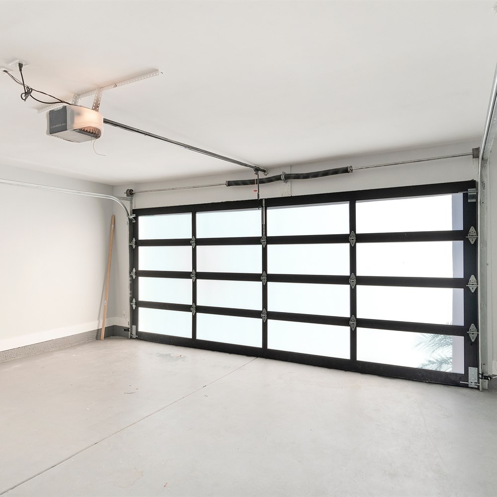 Garage door opener and glass panel door