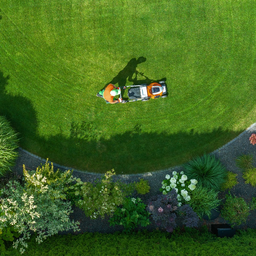 gardener-mowing-the-green-lawn-in-sunny-garden Gardener mowing the green lawn in sunny garden