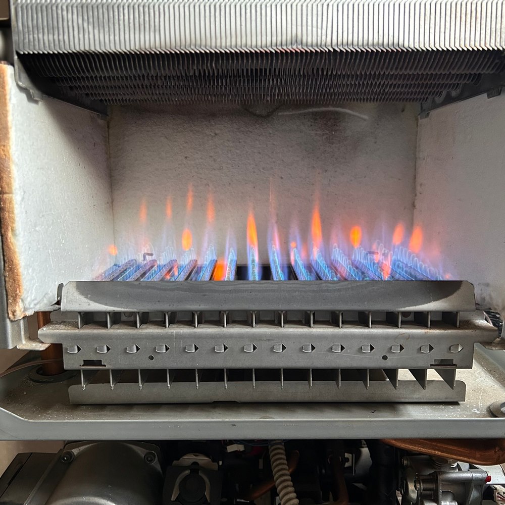 Ignited industrial furnace burning with intense