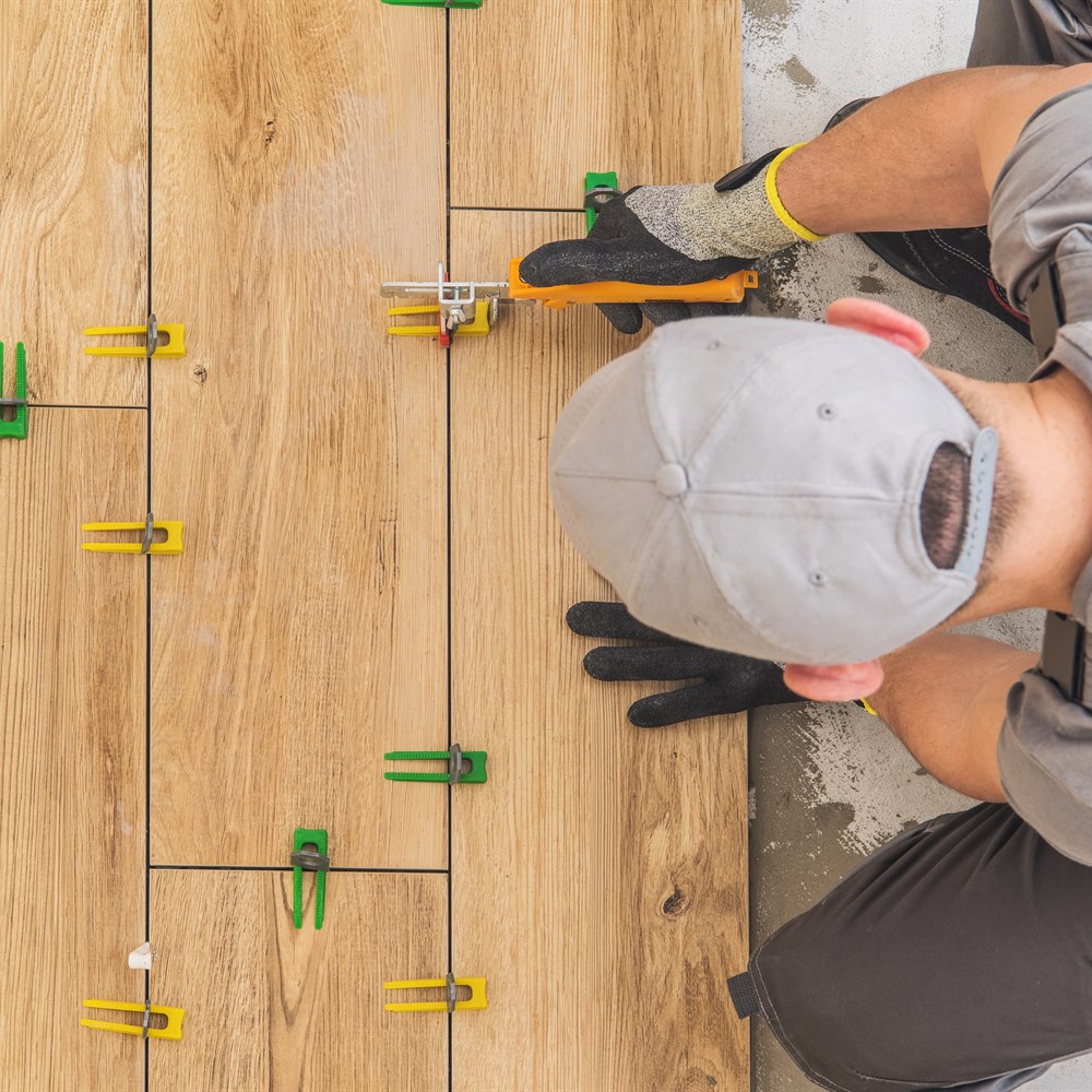 Installing wood look tile with levelling clips
