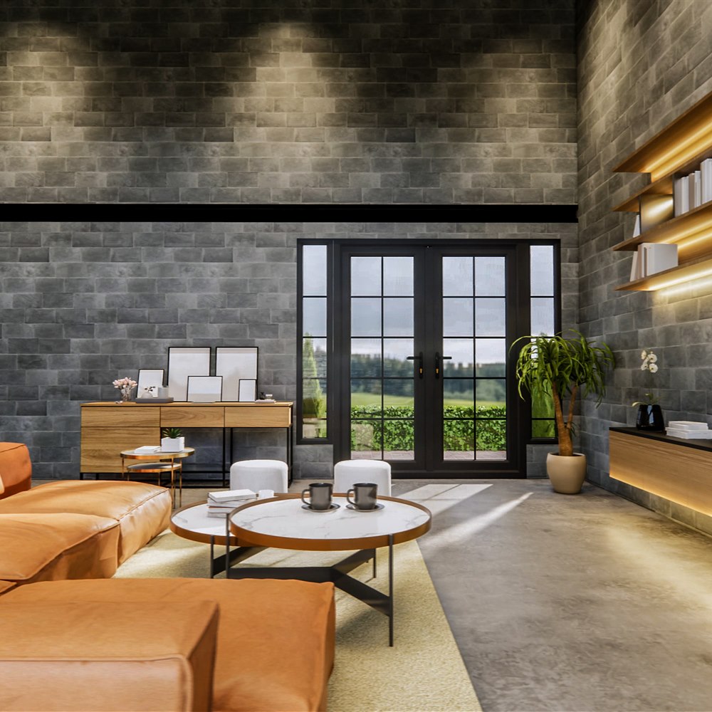 Living room interior with modern design elements