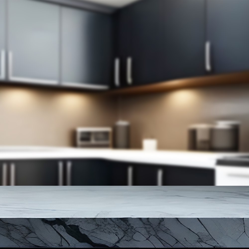 Marble countertop in a stylish kitchen interior