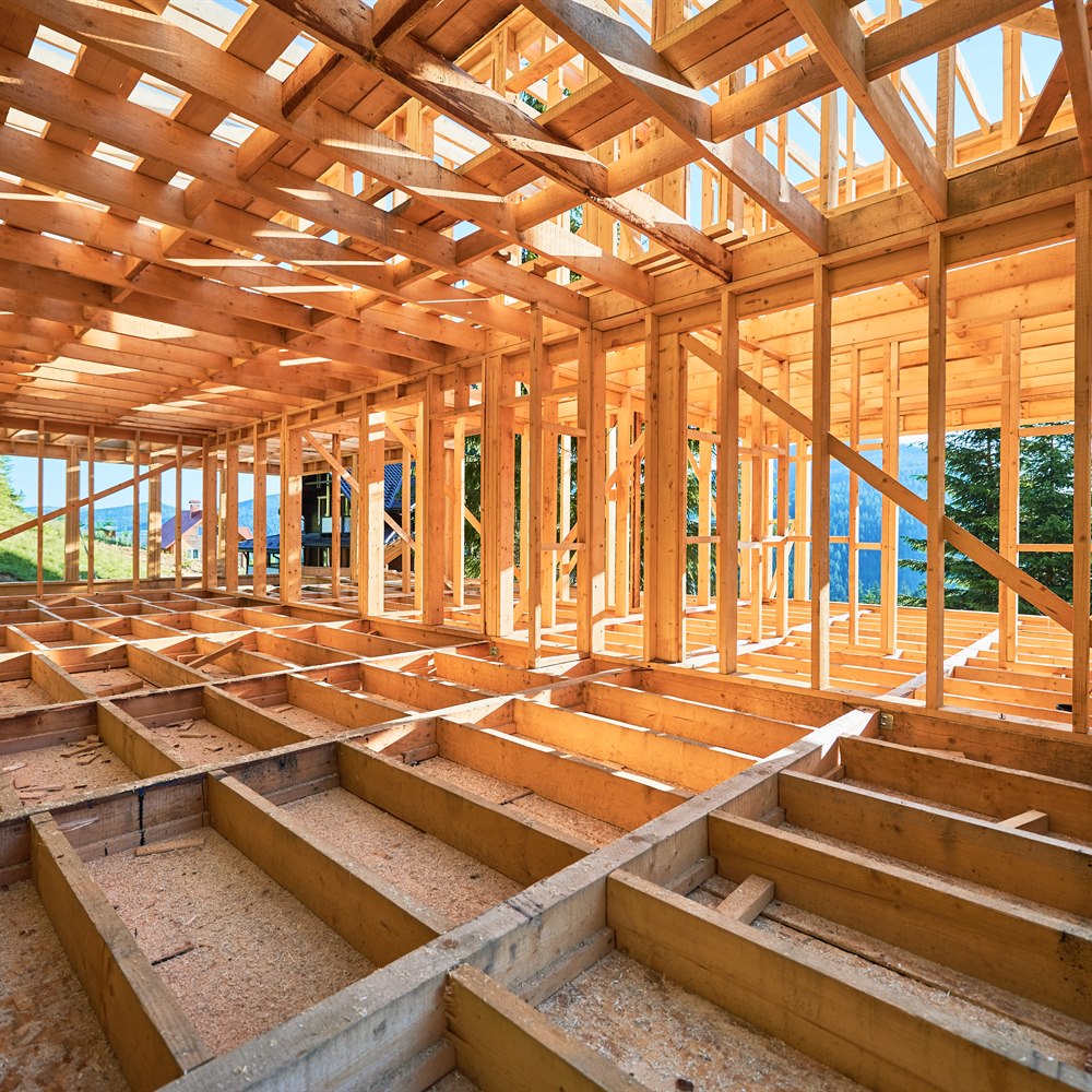 New home construction with wood framing
