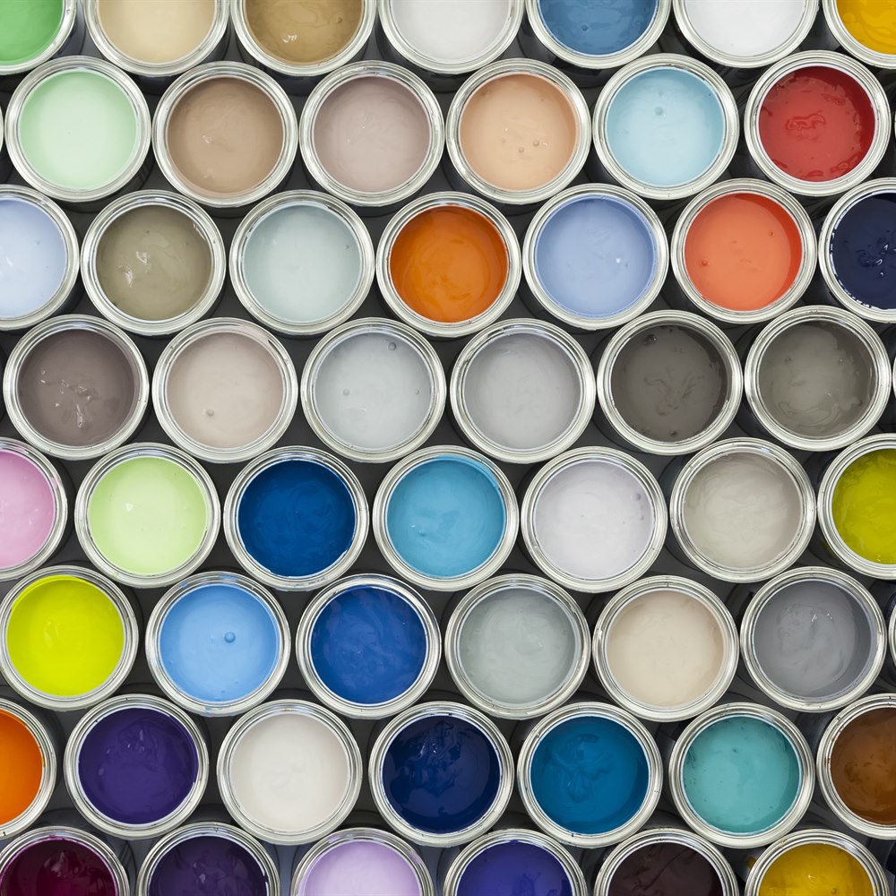 Open paint cans in many