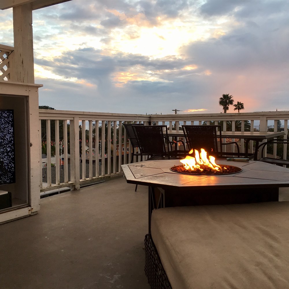 Outdoor living space at sunset in california