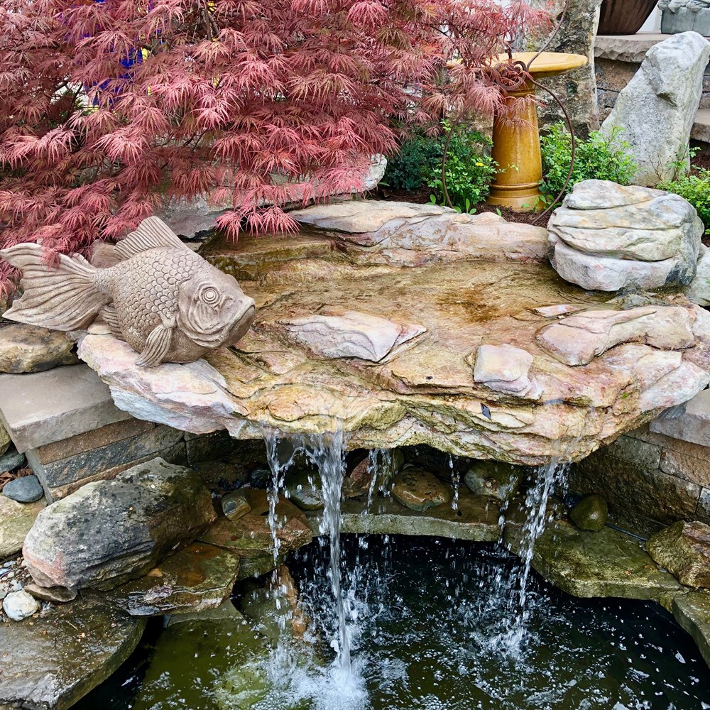 Peaceful garden with decorative fountain