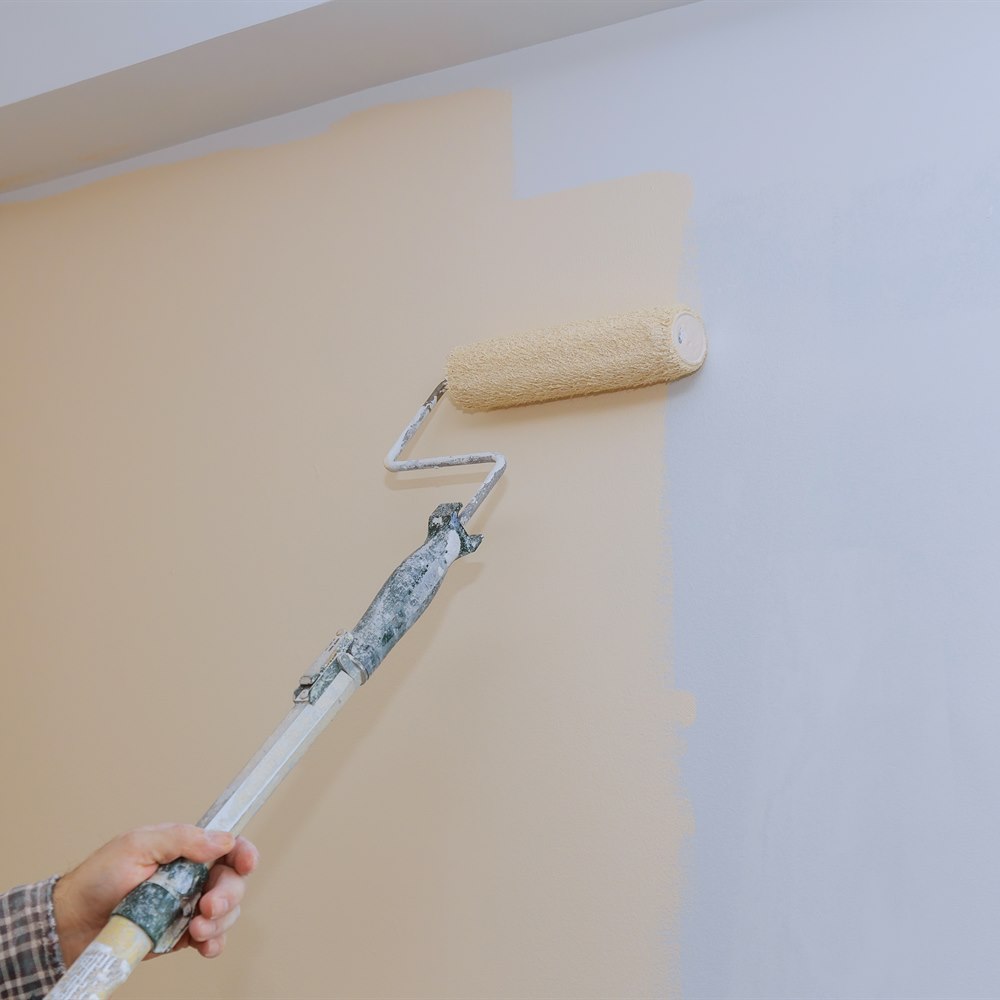 Person painting a wall with a paint roller