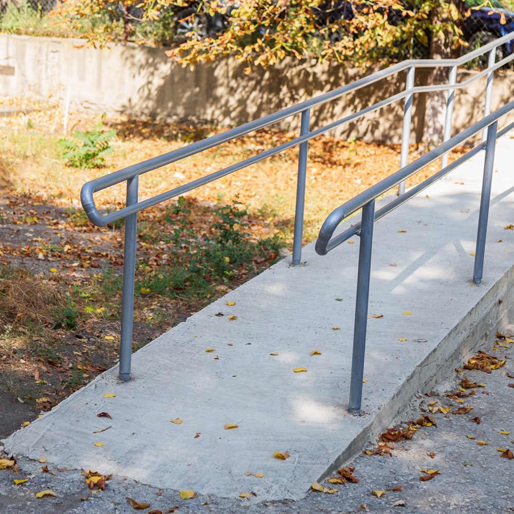Ramp with handrails in urban area outdoors