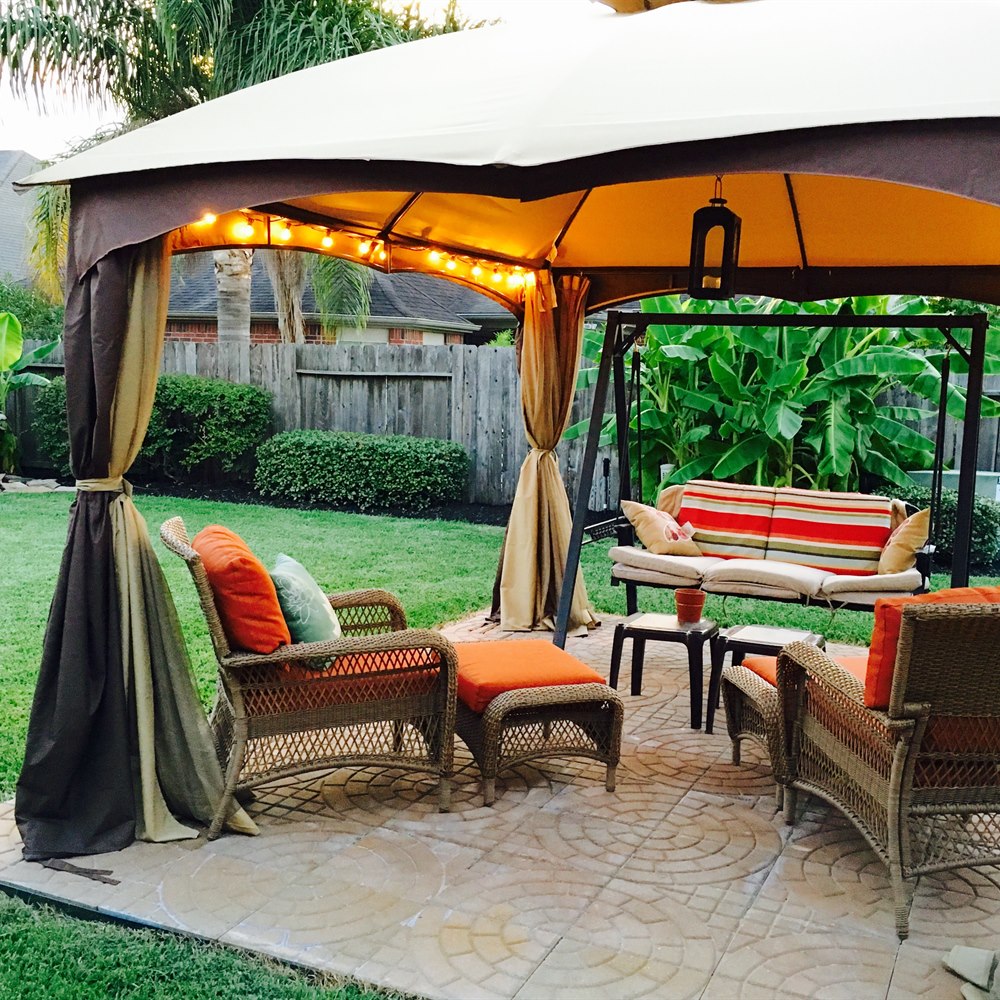 Relaxing outdoor patio area with comfortable seating