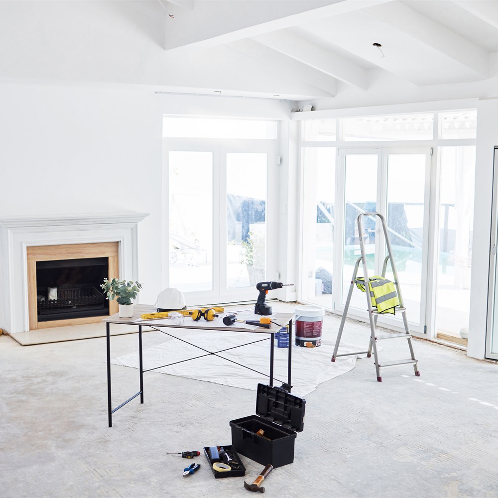 Renovation project with tools and materials indoor