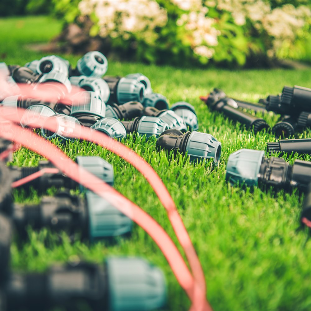 sprinkler-system-parts-on-green-lawn Sprinkler system parts on green lawn