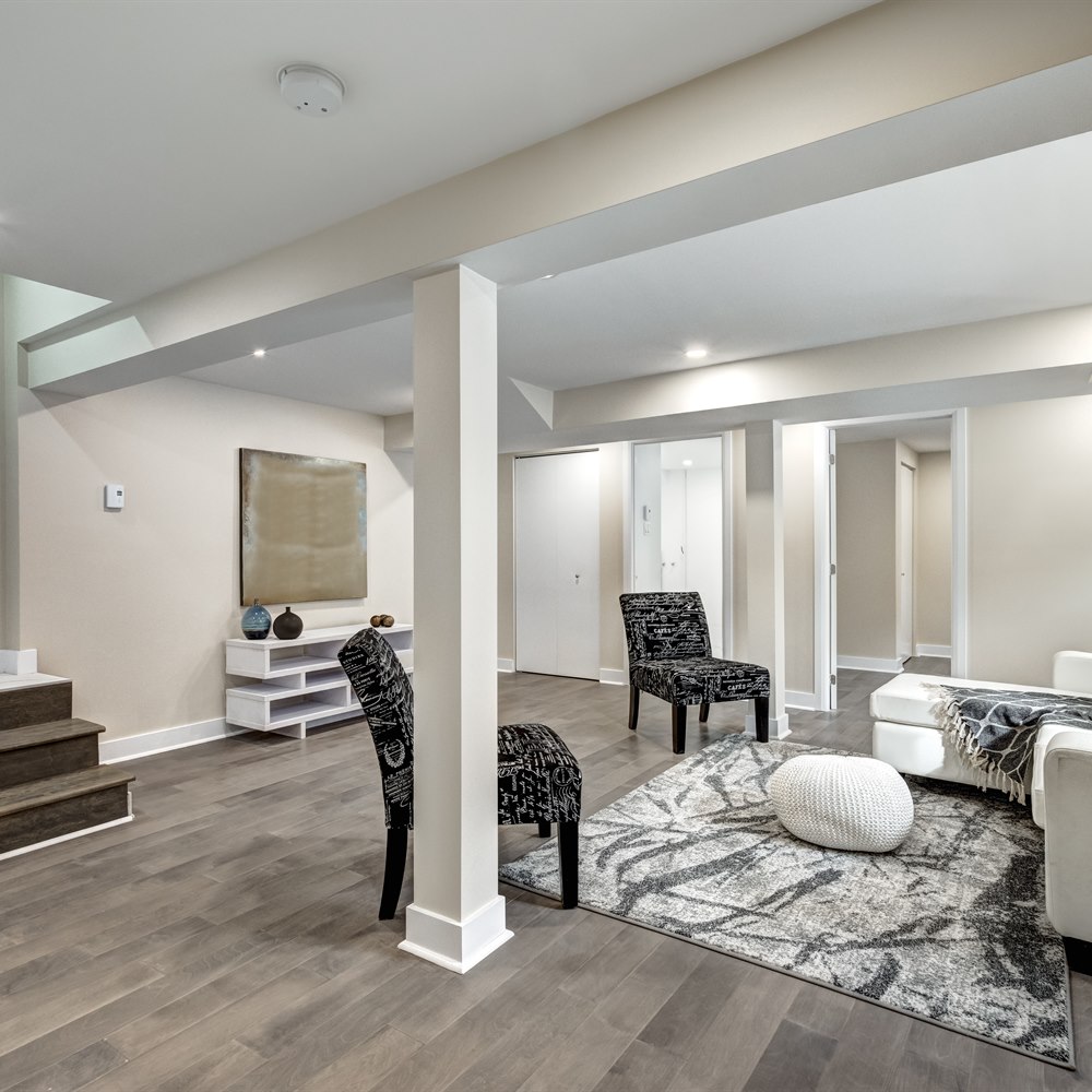Stylish interior design in a renovated basement